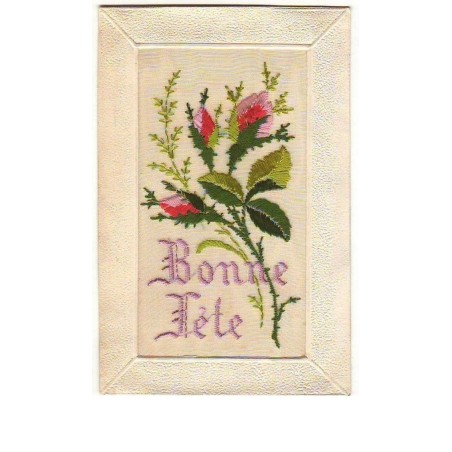n°7409 - Carte Brodée - Bonne Fête - Boutons de roses