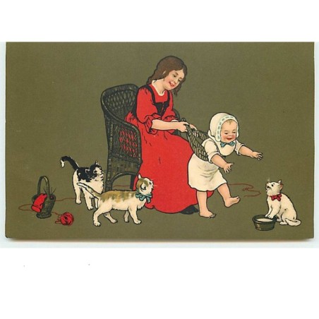 n°7427 - Meissner - Marie Flatscher - Femme et bébé - chats