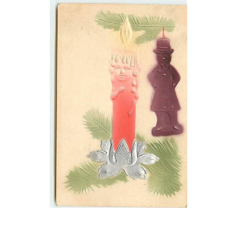 n°7430 - Carte Gaufrée - Surréalisme - Bougie rouge humanisée