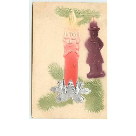 n°7430 - Carte Gaufrée - Surréalisme - Bougie rouge humanisée