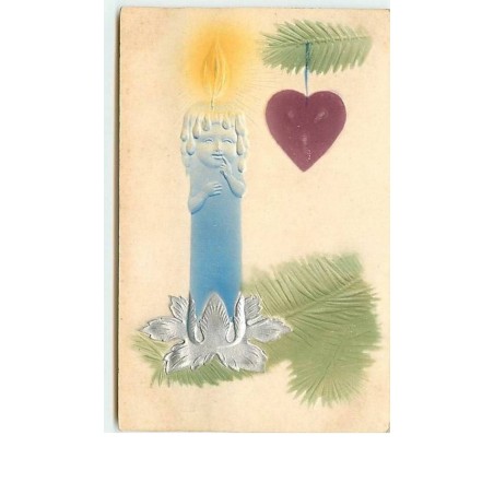 n°7431 - Carte Gaufrée - Surréalisme - Bougie bleue humanisée
