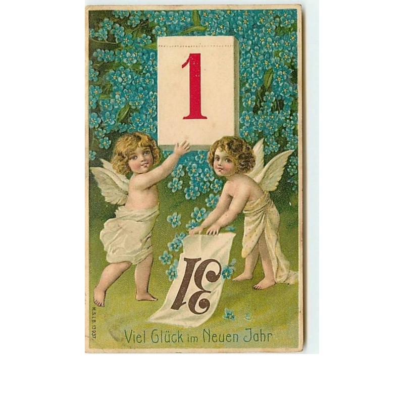 n°7449 - Carte Gaufrée - Viel Gluck im neuen Jahr - Angelots - 1er Janvier