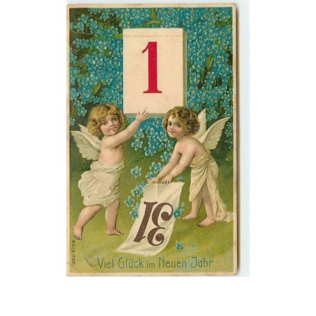 n°7449 - Carte Gaufrée - Viel Gluck im neuen Jahr - Angelots - 1er Janvier