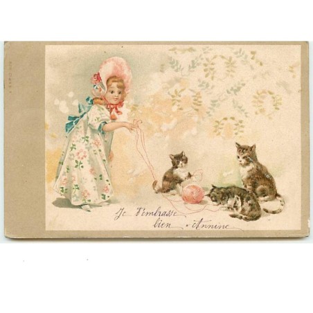 n°7450 - Fillette avec des chats