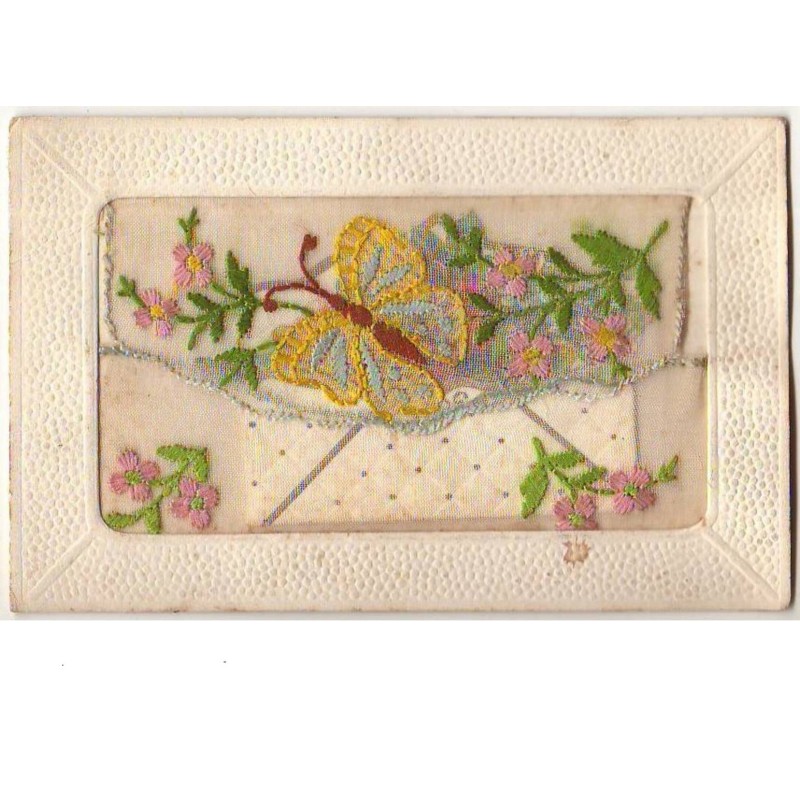 n°7453 - Carte Brodée avec rabat - Papillon jaune