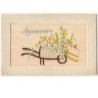n°7456 - Carte Brodée - Anniversaire - Brouette fleurie