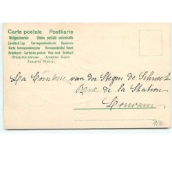 n°7480 - Carte Gaufrée - Heureuses Pâques - Angelot , attelage de poussins
