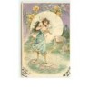 n°7482 - Carte Gaufrée - Fröhliche Ostern - Femme marchant sur des oeufs