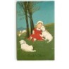 n°7486 - Carte Fantaisie - Marie Flatscher - Frohe Ostern - Fillette avec des moutons