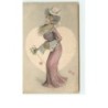 n°7496 - Femme habillée de rose avec un chapeau