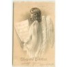 n°12373 - Carte Gaufrée - Gesegnete Osterfest - Ange chantant
