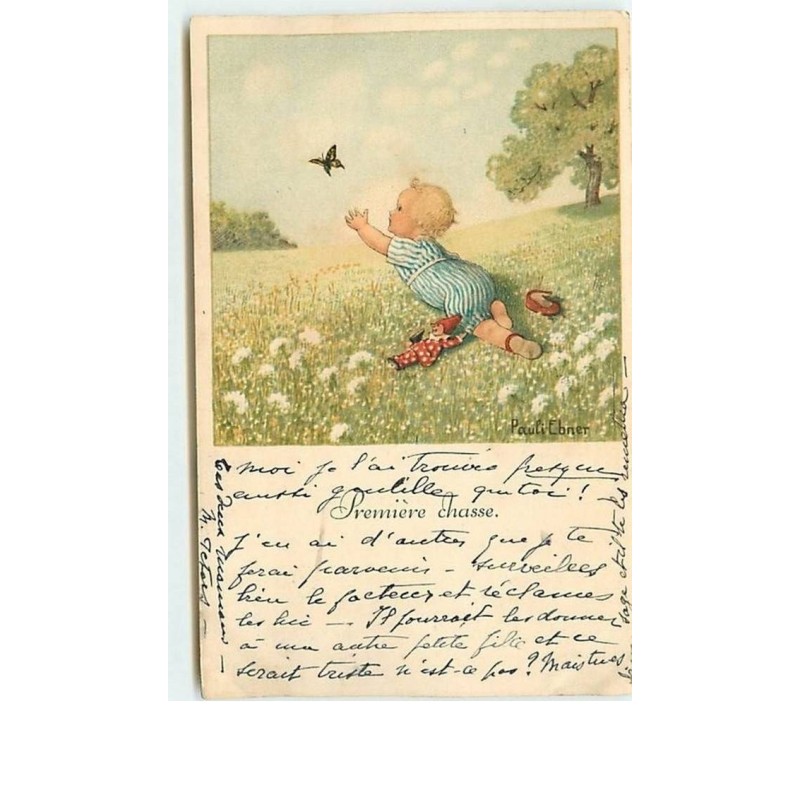 n°7520 - Carte Illustrateur - Pauli Ebner - Première Chasse - Papillon