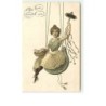 n°7530 - Carte Fantaisie - Un bon nouvel an - Femme assise dans un fer à cheval - cochon