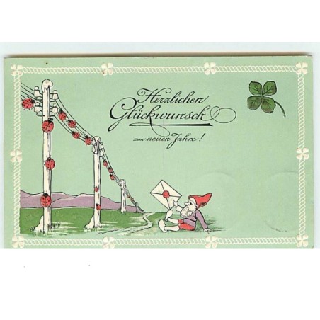 n°7537 - Carte Fantaisie Gaufrée - Nain, lutin, coccinelle