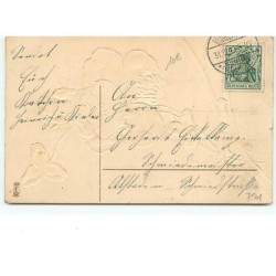 n°7540 - Carte Fantaisie Gaufrée - Angelot assis sur un trèfle à quatre feuilles