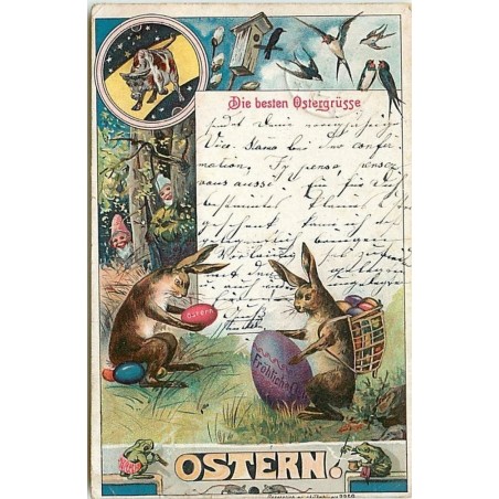 n°7545 - Carte Fantaisie - Ostern - Lapins, nains, lutins, grenouille