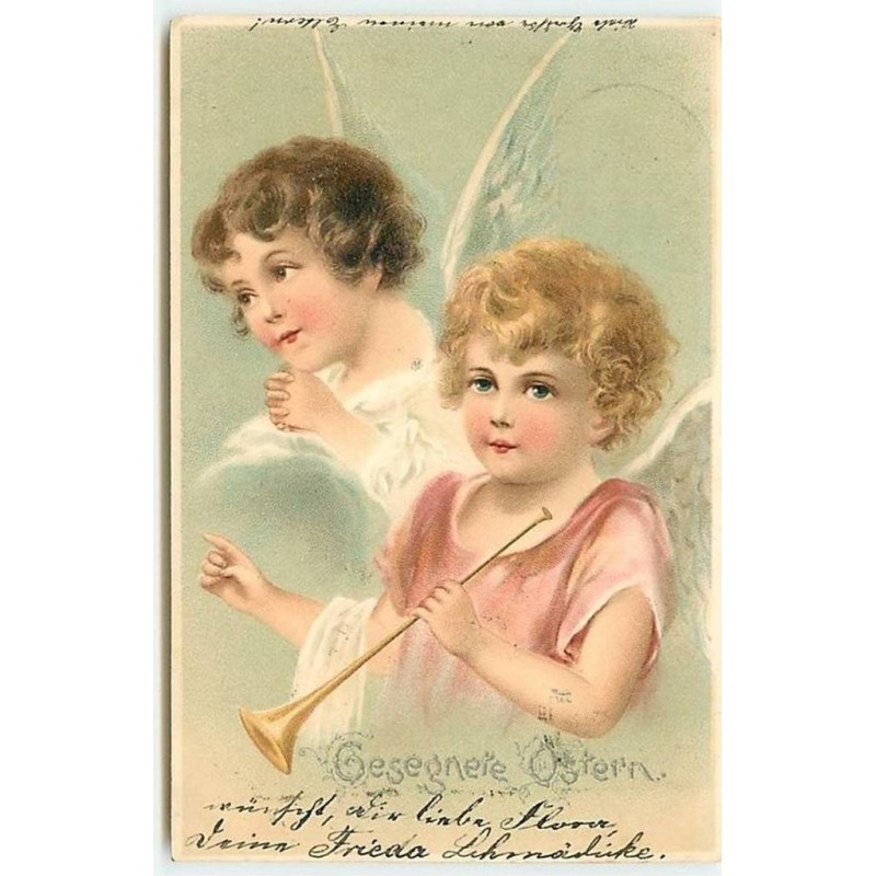 n°12374 - Gesegnete Osterfest - Anges priant et jouant de la musique