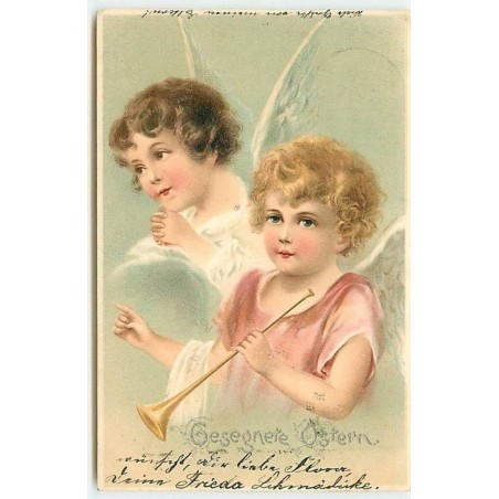 n°12374 - Gesegnete Osterfest - Anges priant et jouant de la musique