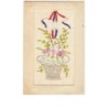 n°7557 - Carte Brodée - Bonne Fête - Corbeille de fleurs tenu par un cordon bleu blanc rouge.