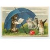 n°7576 - Carte Fantaisie - Chats écoutant un teckel