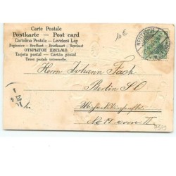 n°7579 - Carte Fantaisie Gaufrée - Ein Fröhliches Osterfest - Angelot sur un attelage de lapins