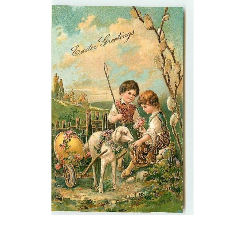 n°7580 - Carte Fantaisie Gaufrée - Easter Greetings - Enfants et mouton