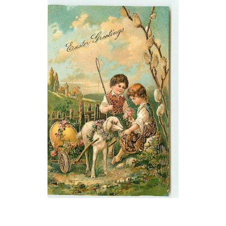 n°7580 - Carte Fantaisie Gaufrée - Easter Greetings - Enfants et mouton