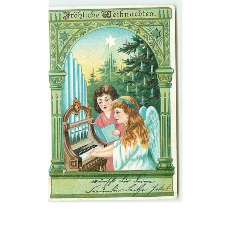 n°7588- Carte Fantaisie - Fröhliche Weihnachten - Ange jouant de l'orgue