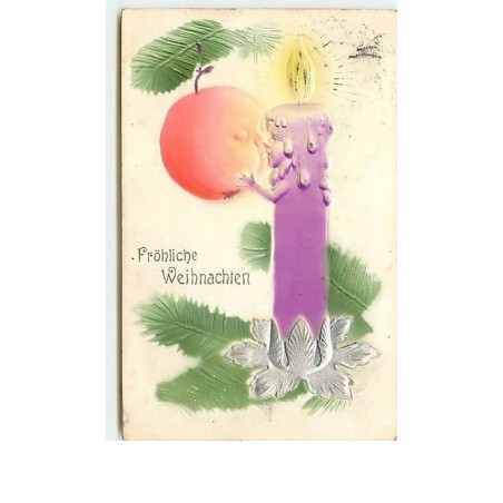 n°7592 - Carte Fantaisie Gaufrée - Fröhliche Weihnachten - Surréalisme - Bougie humanisée