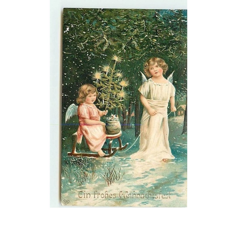 n°7593 - Carte Fantaisie Gaufrée - Ein frohes Weihnachtfest - Angelots, luges
