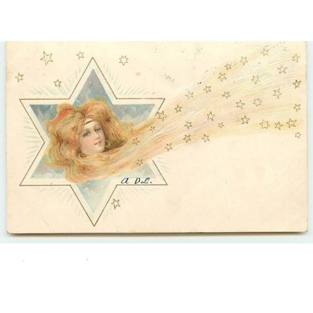 n°7595 - Carte Fantaisie Gaufrée - Femme comète