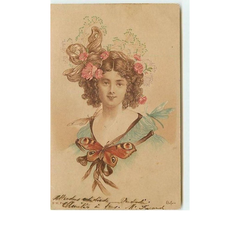 n°7616 - Carte Illustrateur - Bottaro - Femme et Papillon