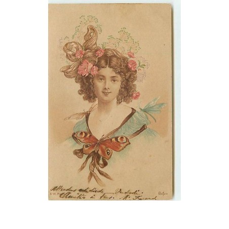 n°7616 - Carte Illustrateur - Bottaro - Femme et Papillon