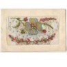 n°7657 - Carte Brodée avec rabat -Trèfle à 4 Feuilles et Fer à Cheval