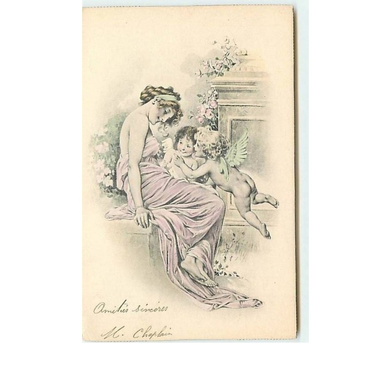 n°7694 - Carte Fantaisie - Femme et angelots