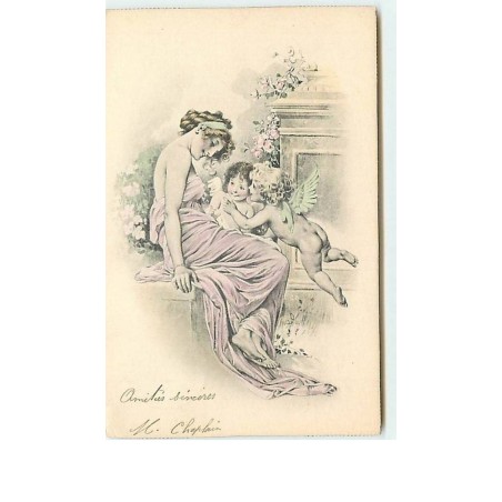 n°7694 - Carte Fantaisie - Femme et angelots