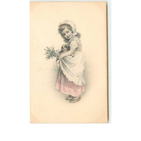 n°7747 - Fillette avec un chiot dans les bras - MM Vienne n°238