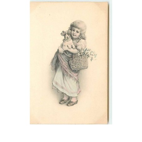 n°7749 - Fillette avec un chiot dans les bras - MM Vienne n°238