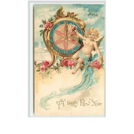 n°780 - A happy New Year - Angelot et horloge