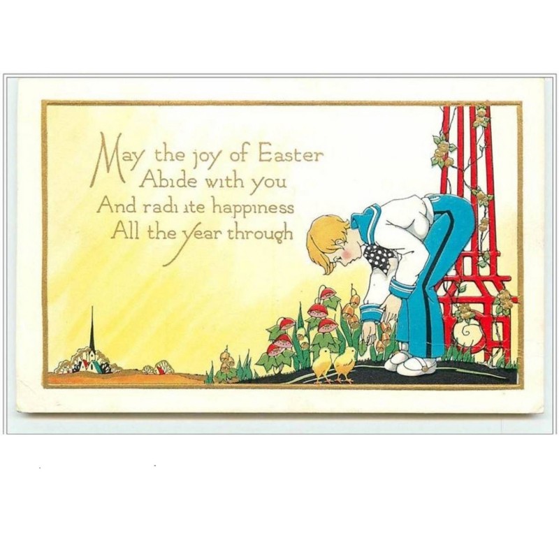 n°783 - Carte Gaufrée - Easter - Garçon et poussins