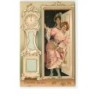 n°7831 - Carte Fantaisie Gaufrée - Bonne Année - Femme avec des trèfles à 4 feuilles dorés