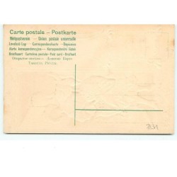 n°7831 - Carte Fantaisie Gaufrée - Bonne Année - Femme avec des trèfles à 4 feuilles dorés