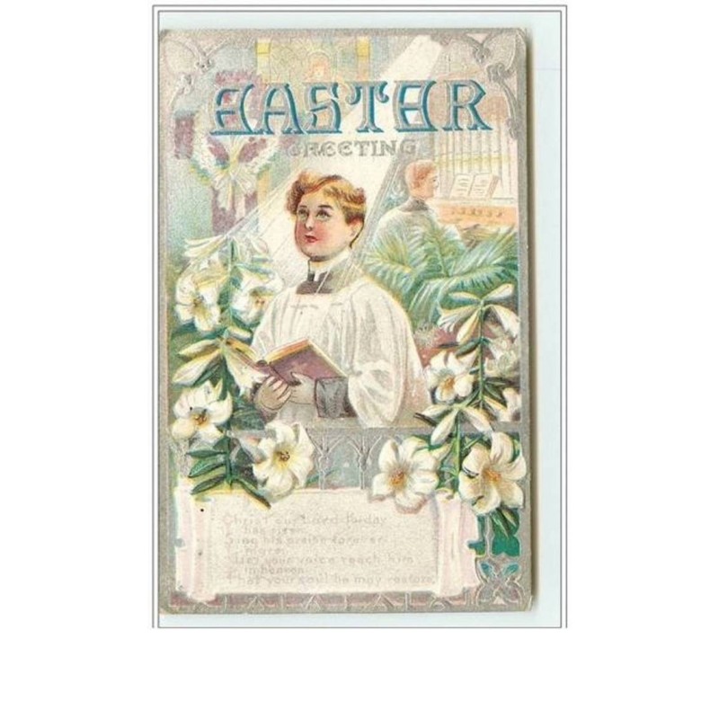 n°784 - Carte Gaufrée - Easter Greeting - Garçon priant