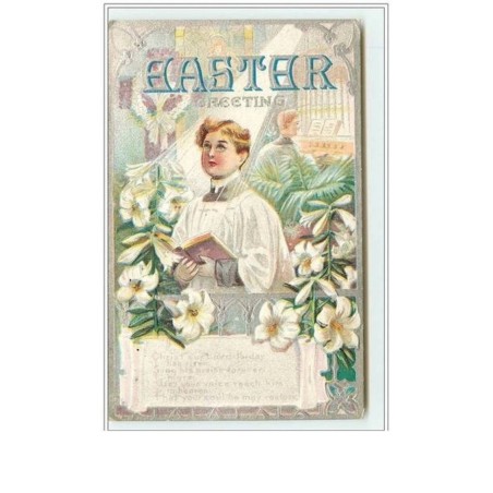 n°784 - Carte Gaufrée - Easter Greeting - Garçon priant