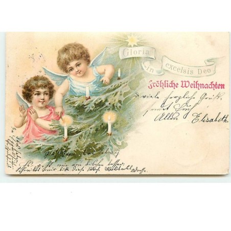 n°7844 - Carte Fantaisie - Fröhliche Weihnachten - Angelots et sapin