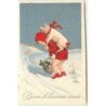 n°12386 - Bonne et Heureuse Année - Enfant portant sur son dos un cochon - style Baumgarten