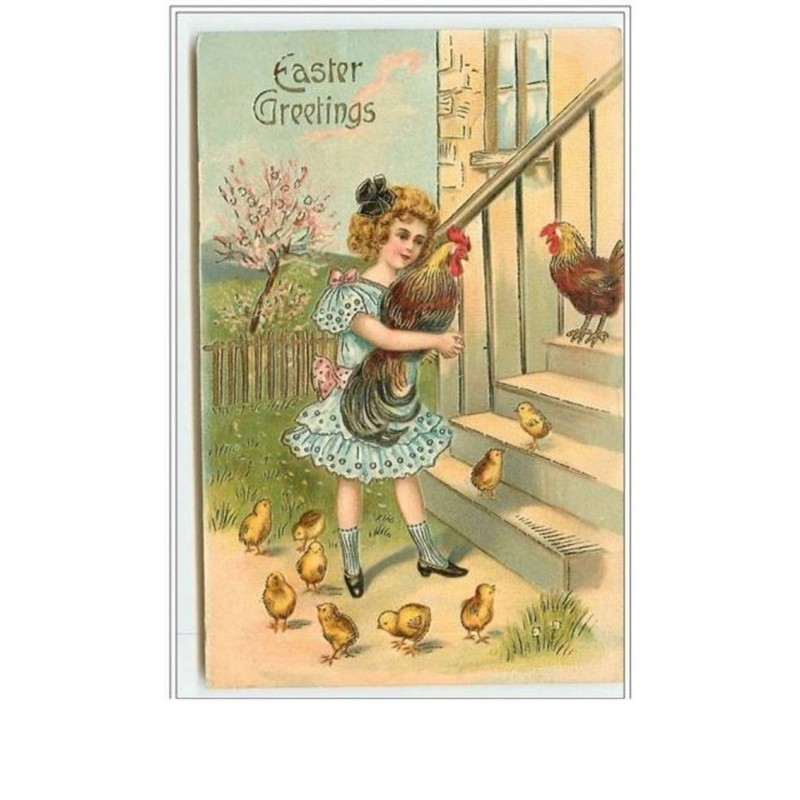 n°785 - Carte Gaufrée - Easter Greetings - Fillette et poussins