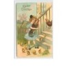 n°785 - Carte Gaufrée - Easter Greetings - Fillette et poussins