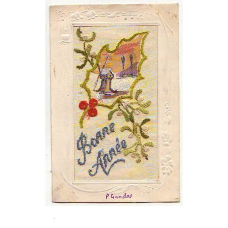 n°7860 - Carte Brodée - Bonne Année - Moulin