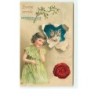 n°7876 - Carte Fantaisie Gaufrée - Bonne Année - Fillette et chat
